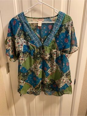 Meghan Noland Los Angeles XL Blouse Top Floral Shirt X Large